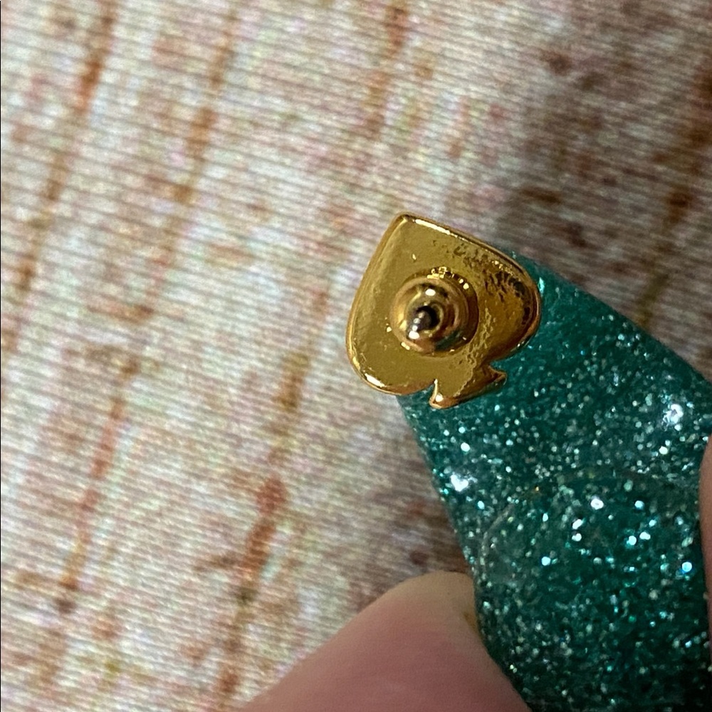 Kate Spade NWT Teal Glitter Huggie Hoop Earrings - Picture 5 of 7